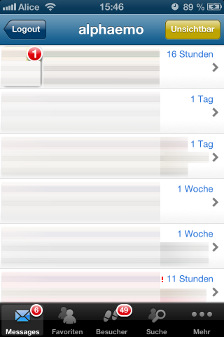 Das bisher bekannte Design der PlanetRomeo-App auf dem iPhone Das bisher bekannte Design der PlanetRomeo-App auf dem iPhone
