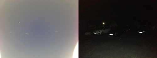 Nachtbild mit Blitz (links im Case, rechts ohne Case)