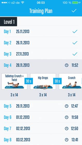 Ausschnitt aus dem Trainingsplan des ersten Level
