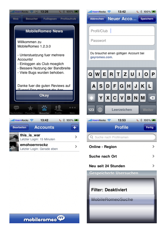 Neues in MobileRomeo 1.2.2 und 1.2.3 in einem Bild