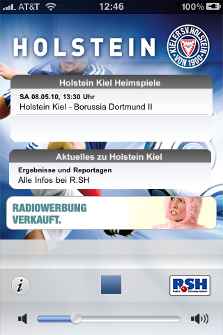 Screenshot des Holstein Kiel – App powered by R.SH
