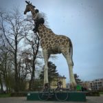 Gottfried CC Hagenbeck on Giraffe, Hamburg, Germany