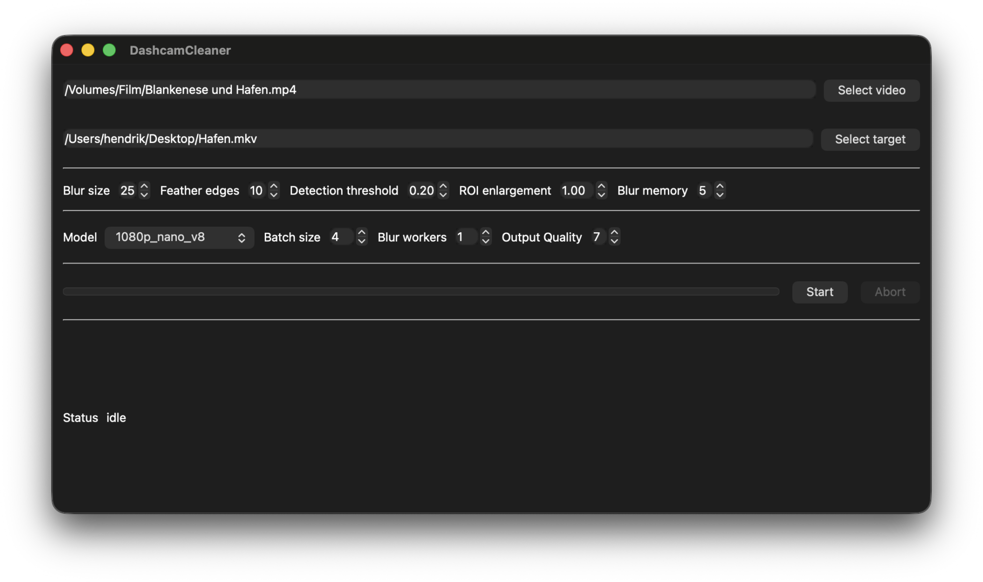 DashcamCleaner – Startbildschirm